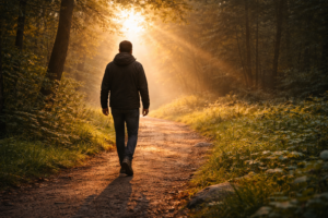 Morning stroll through a sunlit path