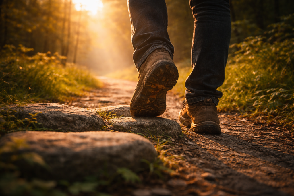 Morning walk on the forest path