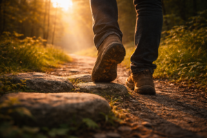 Morning walk on the forest path