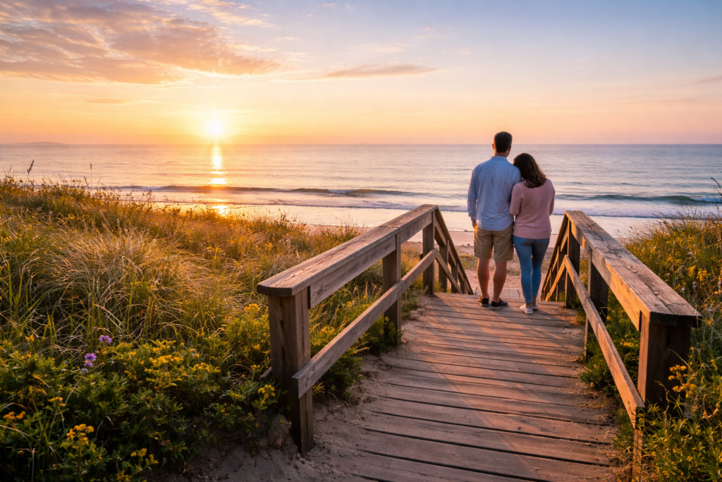 Sunrise stroll on the boardwalk