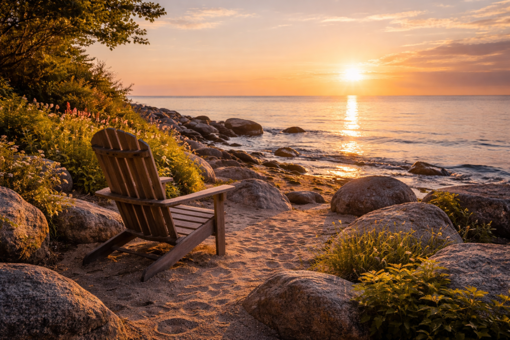 Serene sunrise by the ocean
