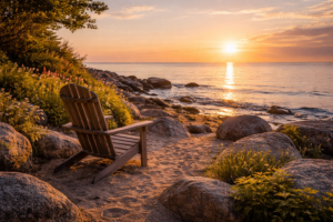 Serene sunrise by the ocean