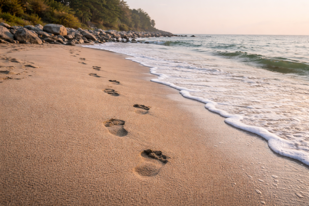 Morning footprints on the golden shore