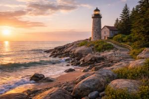 Serene lighthouse at sunset